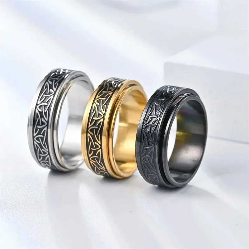 Viking Celtic Knot Rune Rings for Men Rotating Stainless Steel Anti Stress Anxiety Relife Spinning Ring Anillo Antiestres S250716