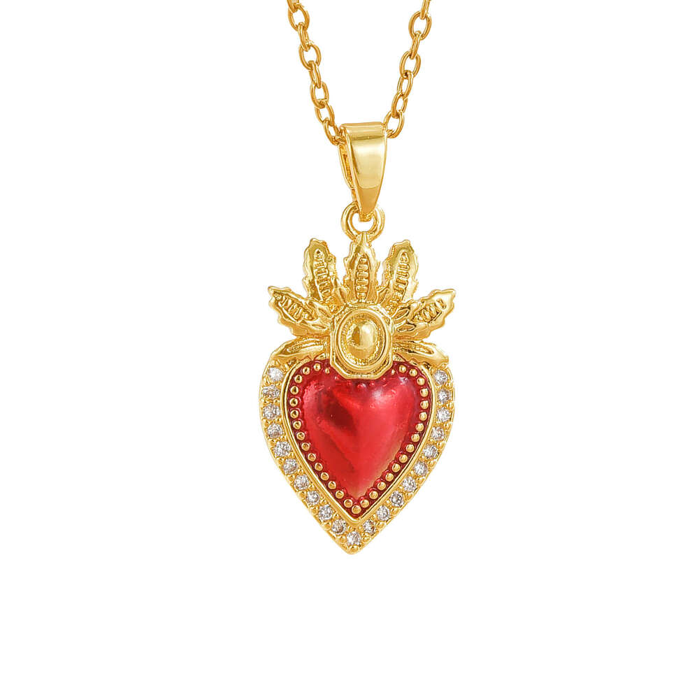 New Heart Crown Necklace Pendant For Women Copper Gold Plated Micro Pave Zircon Collarbone Chain B02