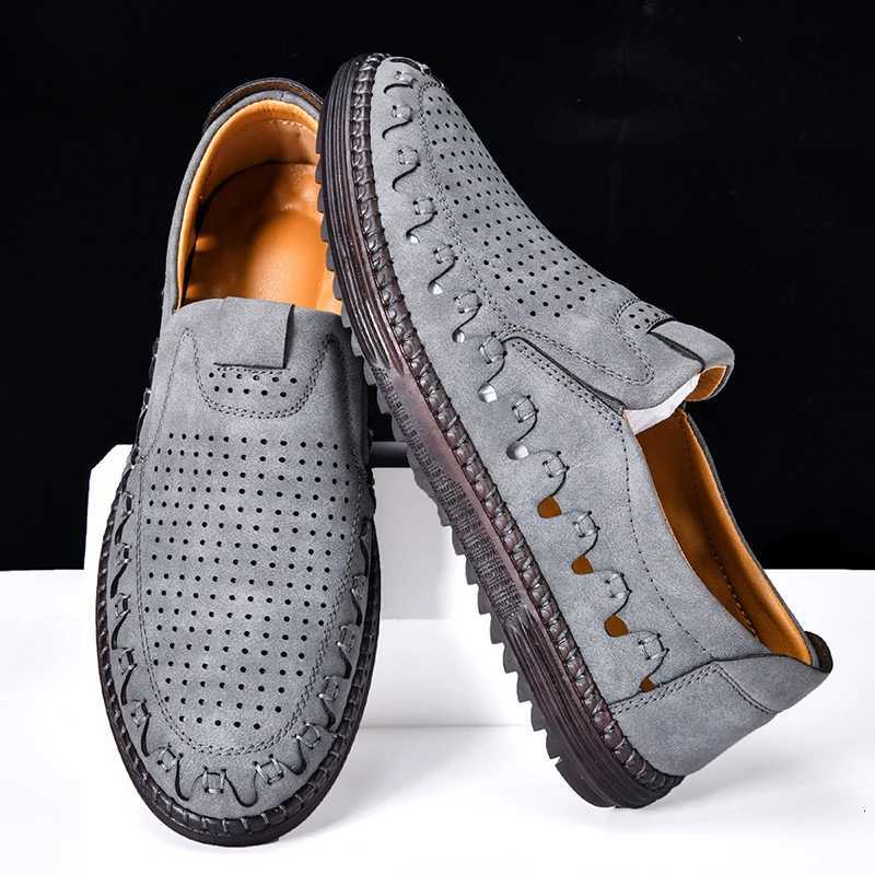 Summer Breathable Handmade Shoes Punching Leather Casual for Mens Flats Walking Shoes Outdoor Footwear Loafers Breathable Shoes W250716