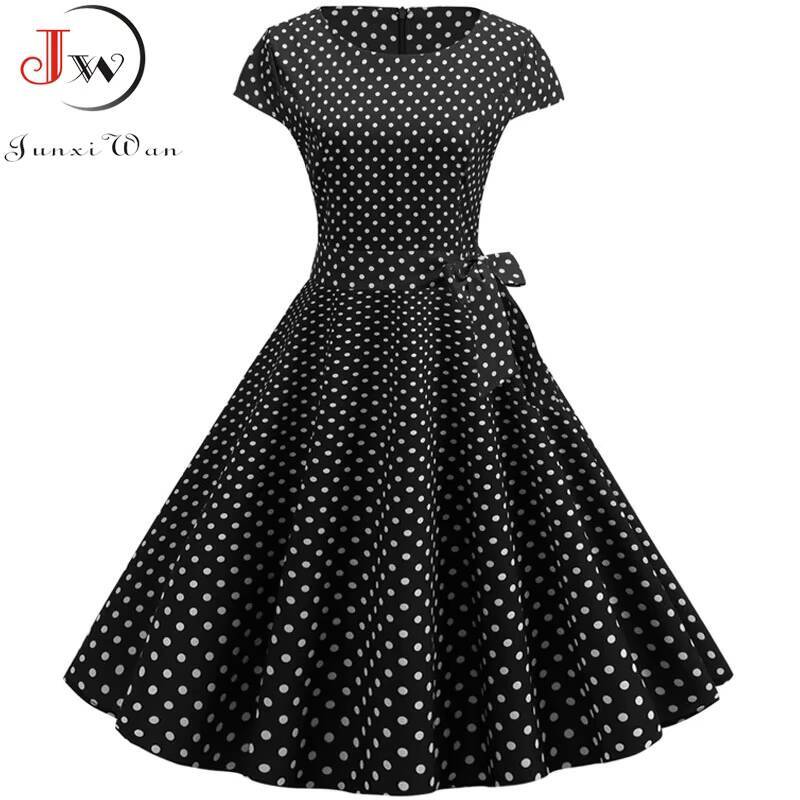 Women Summer Dresses Robe Vintage 50s 60s Big Swing Party Rockabilly Dress White Polka Dot Vestidos dongdumaoyi
