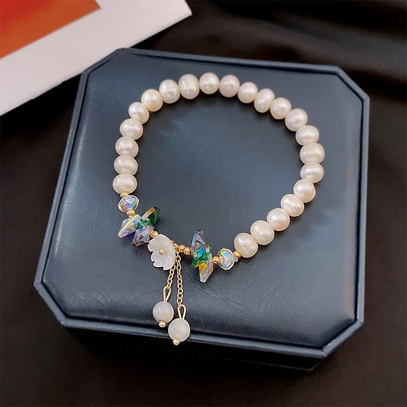 100% Natural Freshwater Pearl Elegant Colorful Crystal 14K Gold Filled Ladies Bracelet Promotion Jewelry For Women Gifts 250712