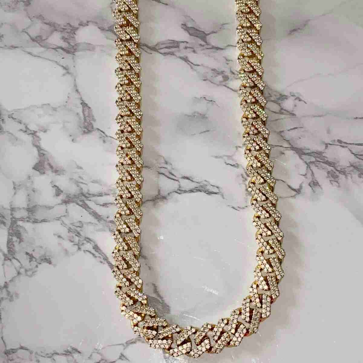 In Stock 12mm Cuban Chains Hiphop 2 Row Iced Out Stunning Yellow Gold Plated 925 Silver Moissanite Cuban Link Chain