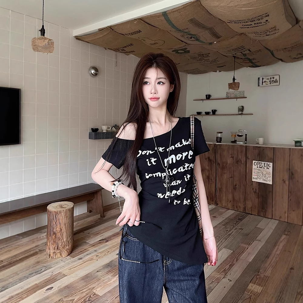 Summer New Women S T Shirt Asymmetrical Neck Short Sleeve T Shirt Women Summer New Hot Girl Style Slim Fit Irregular Design Off Shoulder Top T New Des