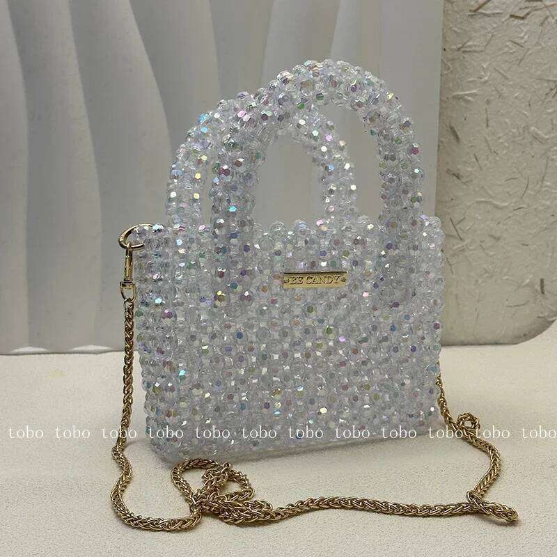 Brand Bead Shoulder Bag 2023 Shiny Cute Acrylic Beaded Wallets & Holders Ladies Homemade Bling Designer Summer Bags