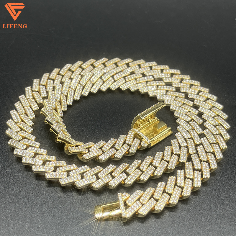 Luxury 925 Silver Hip Hop 12MM Gold Plated Cuban Link Chain Fashion Jewelry With Iced Out Moissanite Diamond for Men Gift