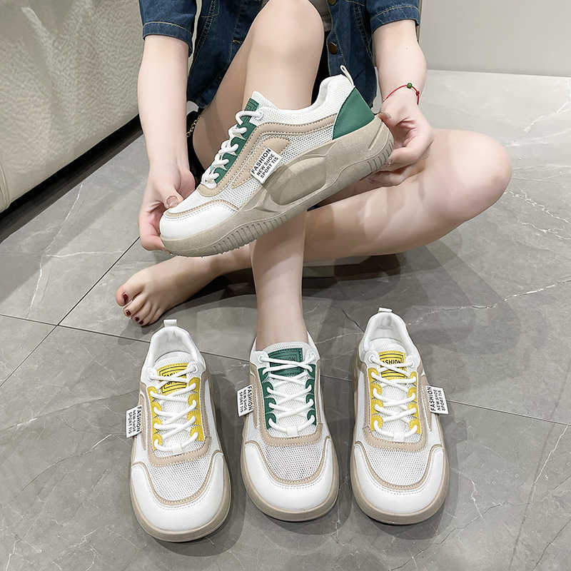 Spring New Style White Shoes for Women Ins Trend Student Street Style Internet Celebrity Mesh Shoes Thick Sole Casual Shoes