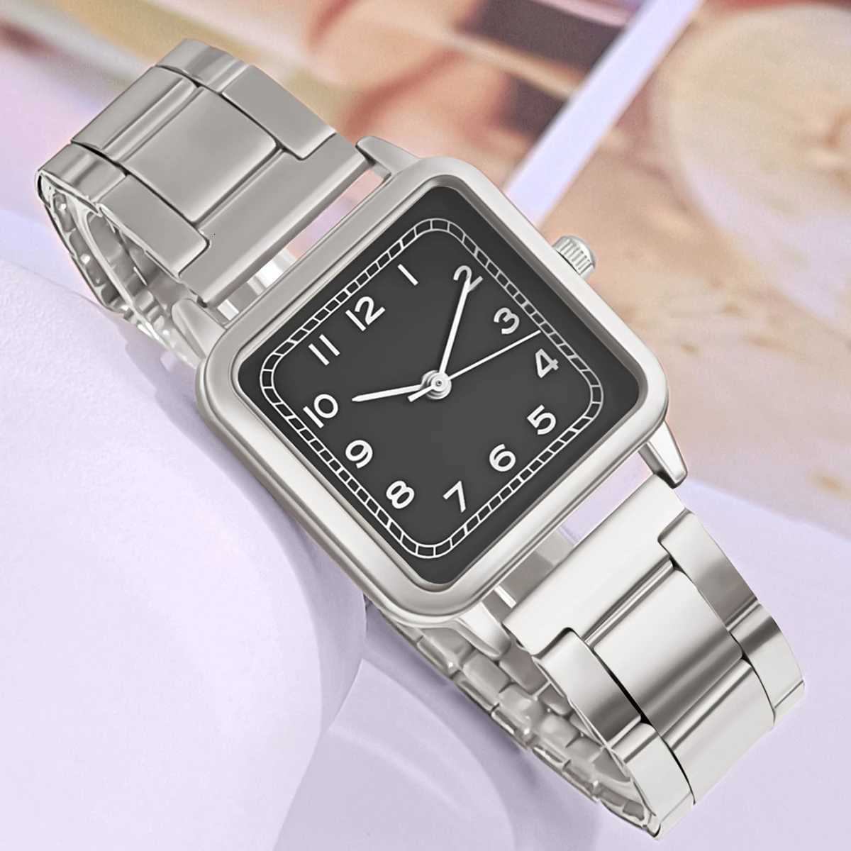 Mens Fashion Square Alloy Strap Luxury Ladies Quartz Wristwatch Fem Clock Gift Fine Watch Y250715