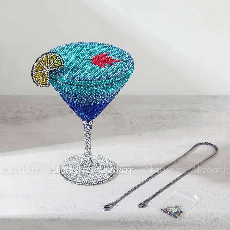Alizekerr tail Glass Shaped Rhinestone Evening Bags Designer Gorgeous Crystal Metal Purses And Handbags Wedding Party