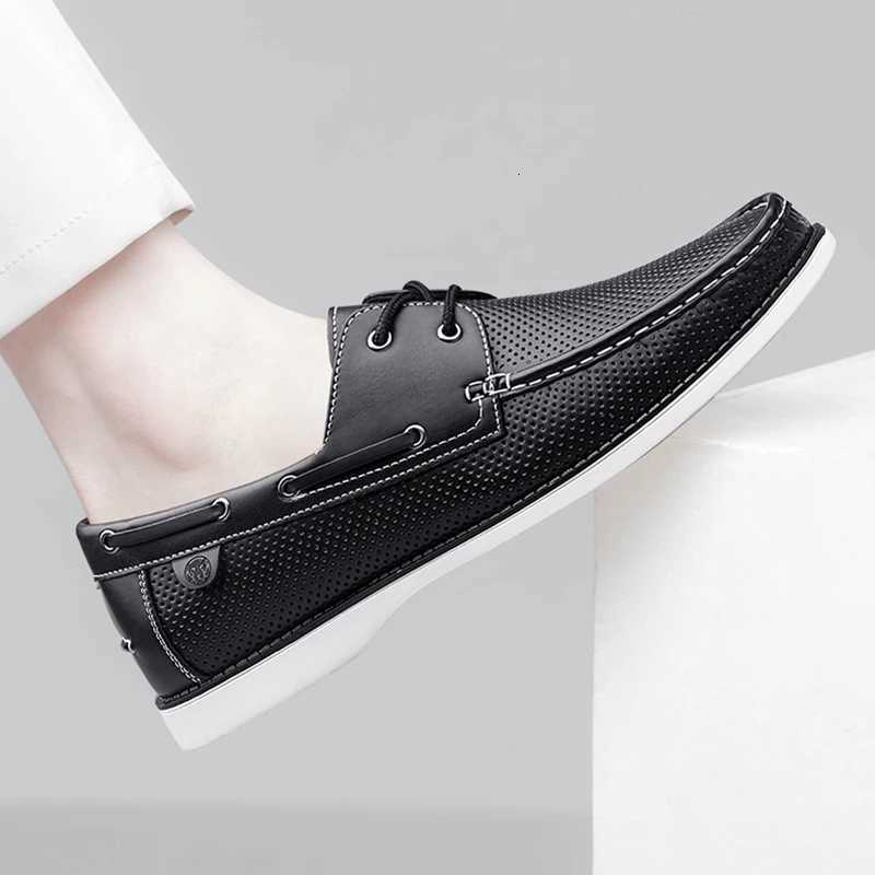 100% Hand-Stitched Comfortable Breathable Lace-Up Loafers Fashionable Boat Shoes for Men W250716
