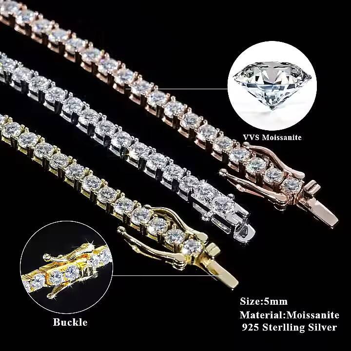 Wholesale Factory Price Hip Hop Iced Out 2mm 3mm 4mm 5mm 6.5mm 925 VVS Moissanite Tennis Chain