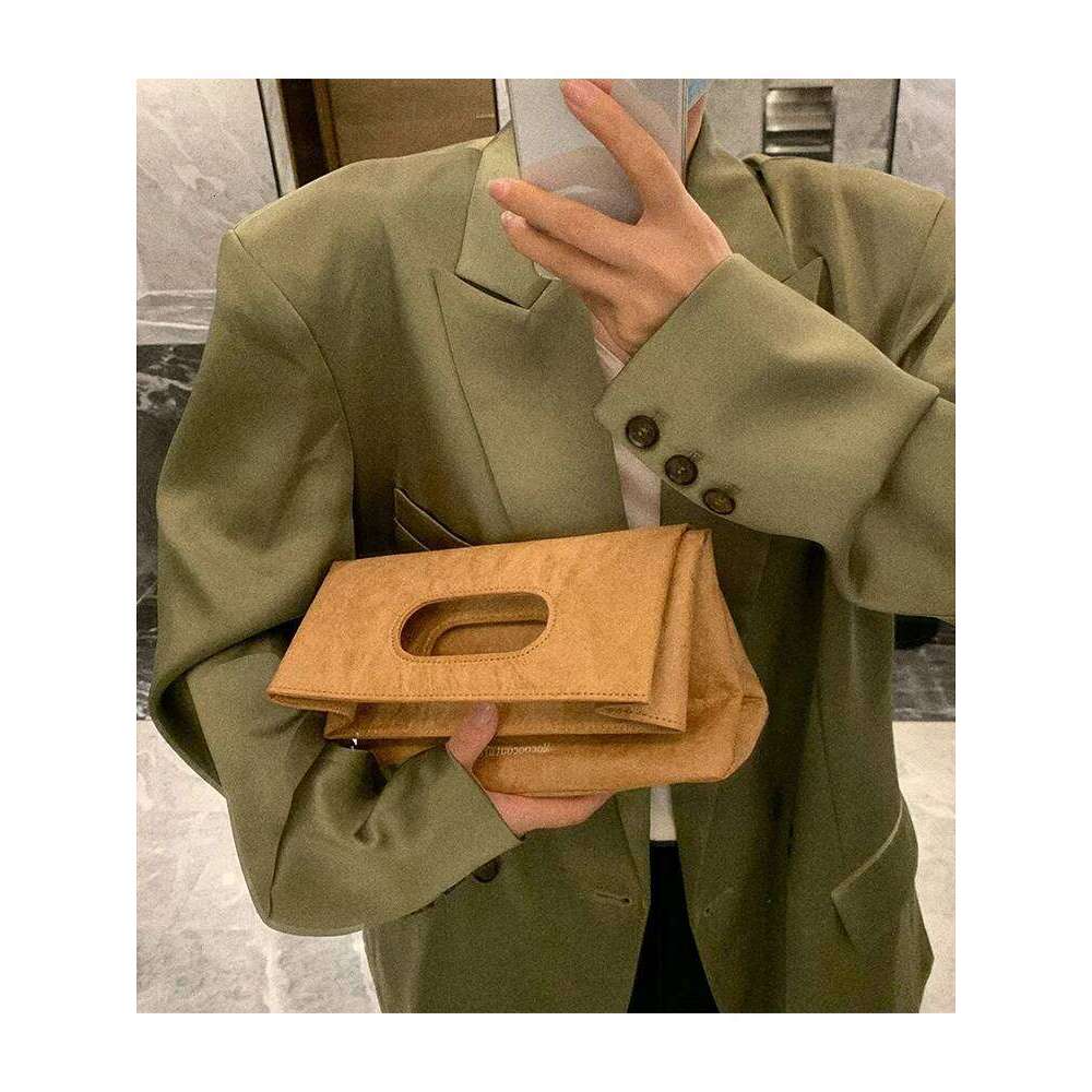 Women Kraft Paper Vintage Shoulder Bags Letter Solid Casual Tote Handbags Travel Shopping Pack