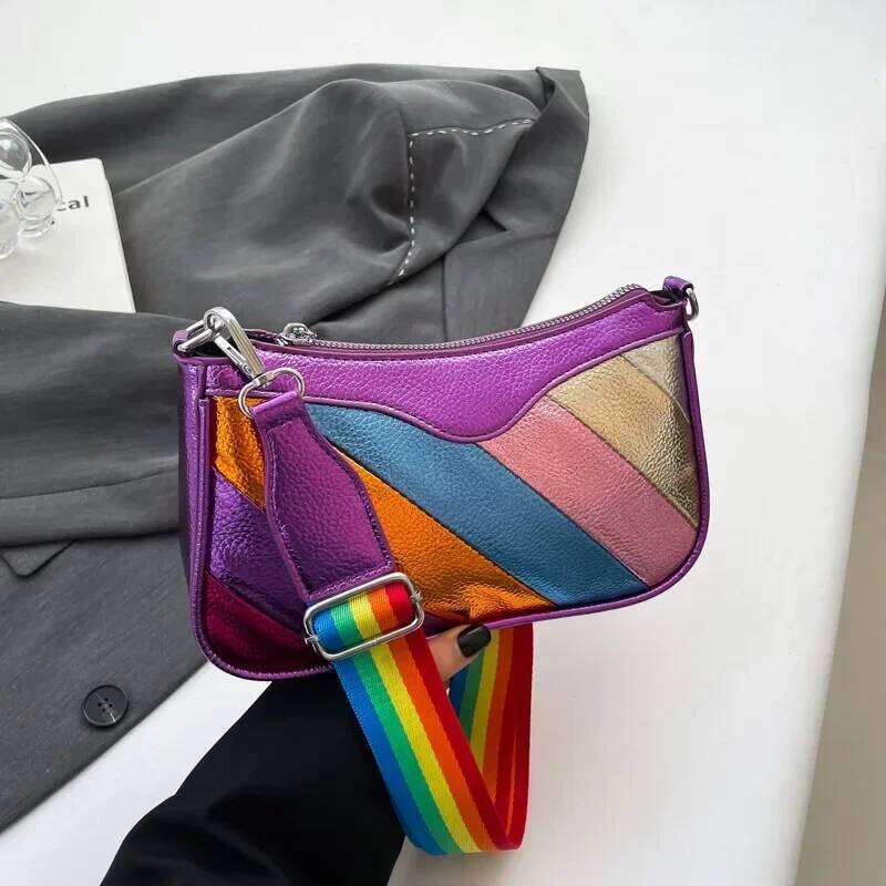 Women Design Crossbody Shoulder Bags PU Leather Female Vintage Solid Color Messenger Bag Small Striped Handbag R31
