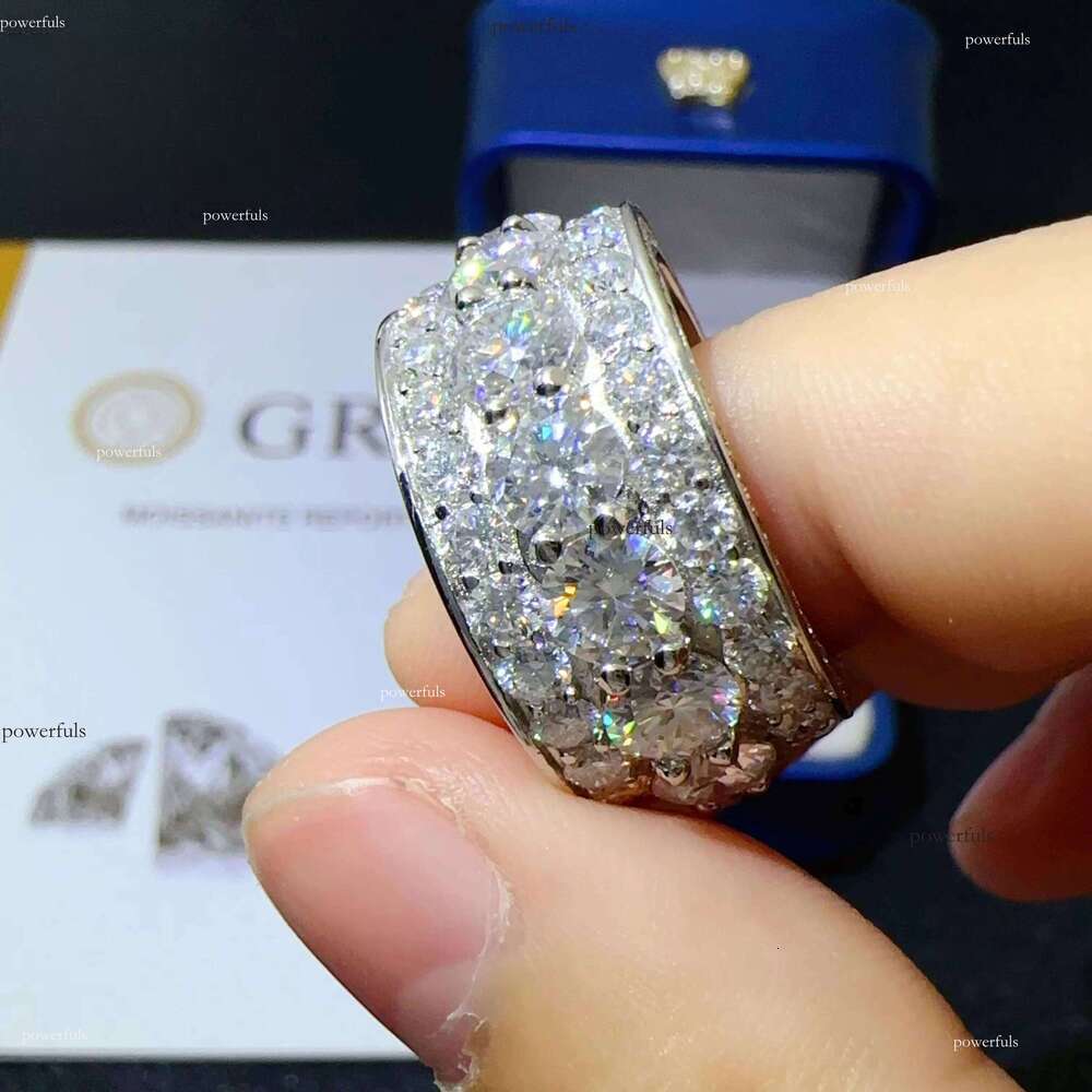 VVS Moissanite Dia Wedding Engagement Ring Hip Hop Jewelry Iced Out Sier Round Eternity Bands