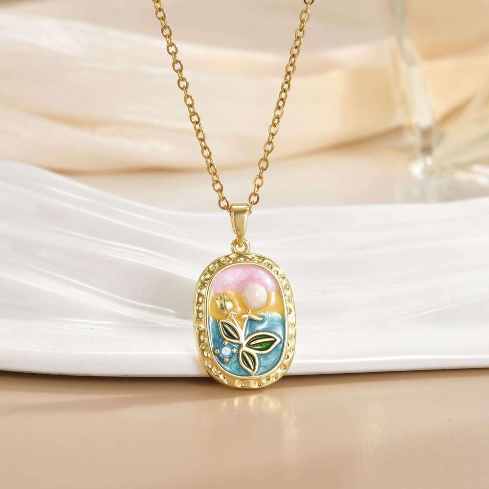 Monet's Garden Vintage Necklace Natural Baroque Pearl Light Bead Oil Painting Style Collarbone Chain Ebd