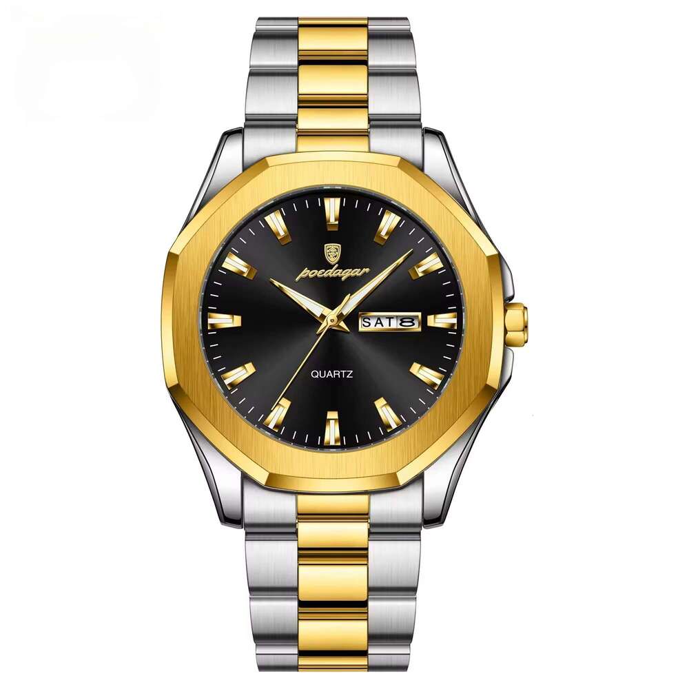 DHgargets Men's Stainless Steel Watch - 30M Waterproof Square Quartz Wristwatch with Day & Date, Business Style (Model 875)