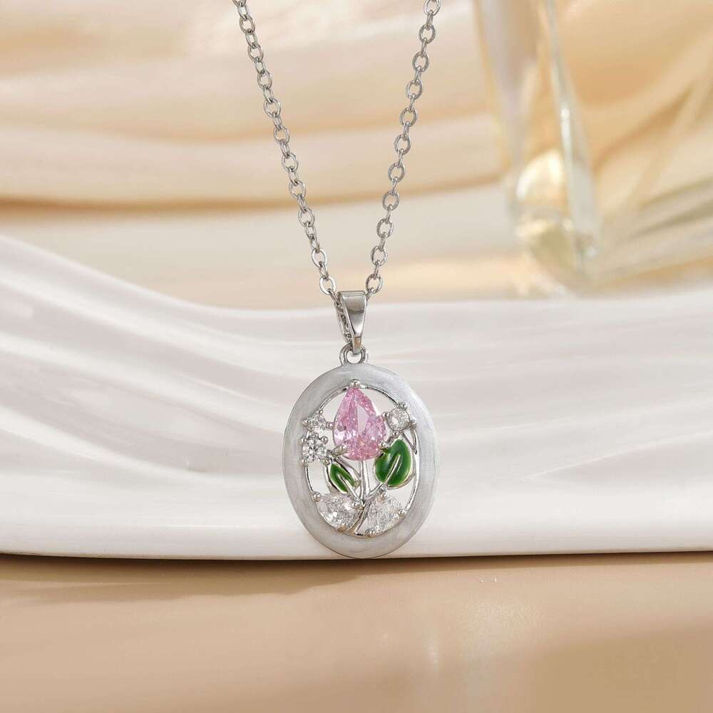 Necklace For Women Japanese And Style Internet Celebrity Korean Version Ins Tulip Flower Colorful Zircon Pendant Elegant Collarbone Chain 6E8