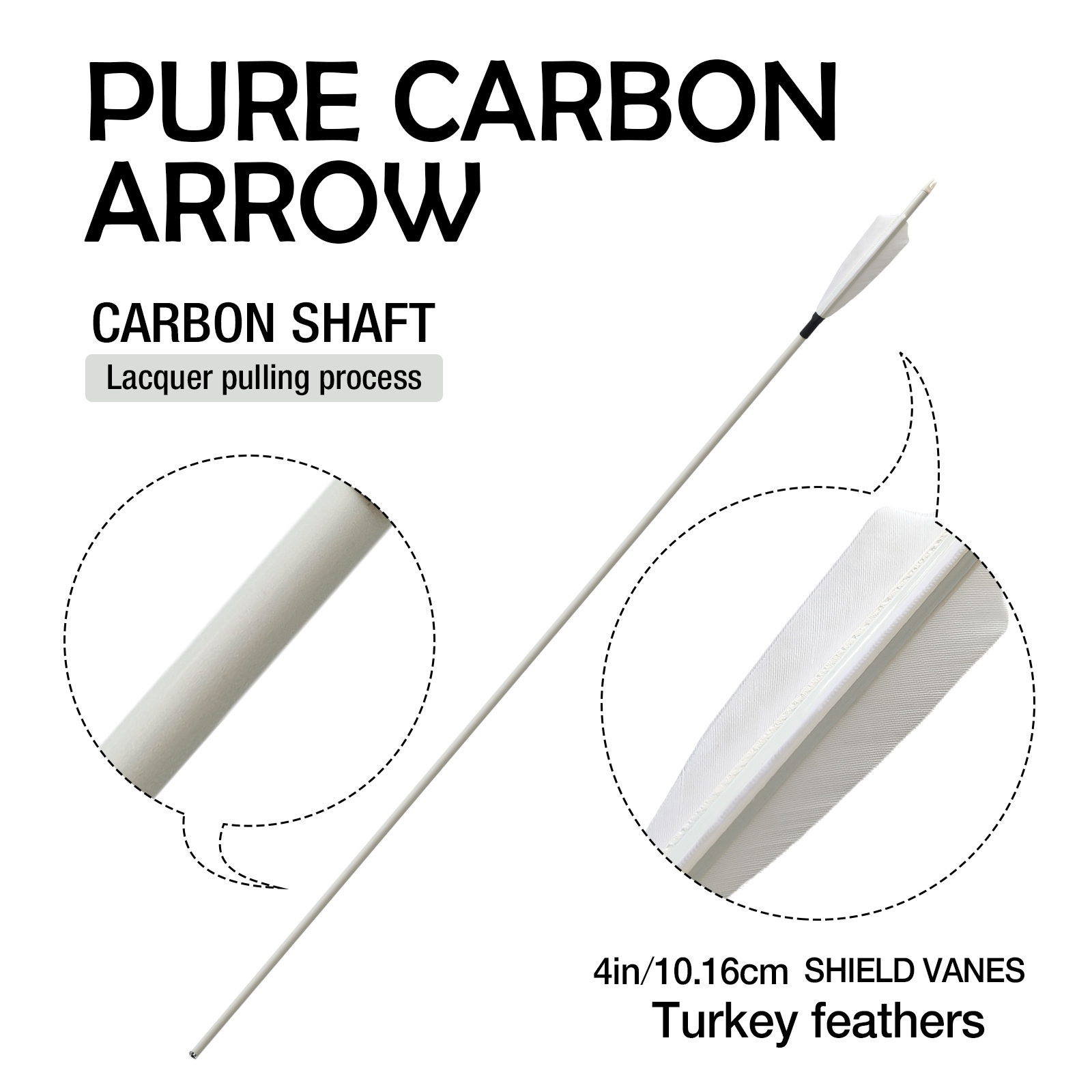 Hunting Arrows Without Arrowheads 31inch Turkey Feathers Spine250-600 Carbon Fiber Archery Practice Arrows 6.2mm Recurve Bow and Compound Bow Arrows(P