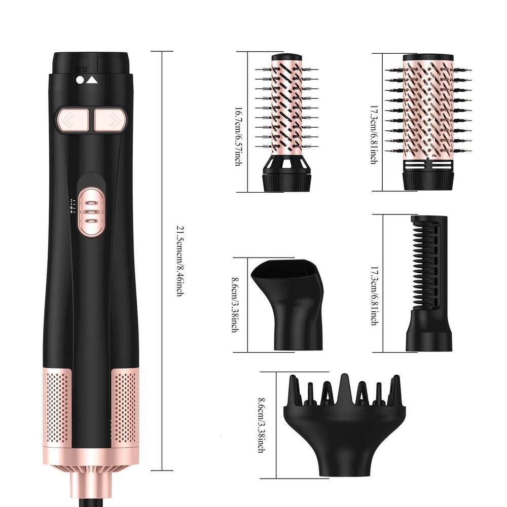 Hair 5 In 1 Blow Dryer Spinning Curling With 2 Rotating Brushes (1.5" & 2") Hot Air Brush Style