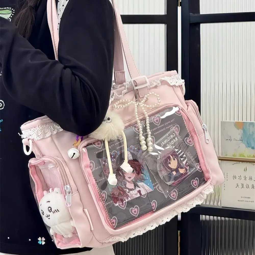 HAEX Lolita Women Ita Bags Designer JK Uniform DIY Anime Badge Tote Bag Female Y2K Dopamine Lace Beading Shoulder Bolso