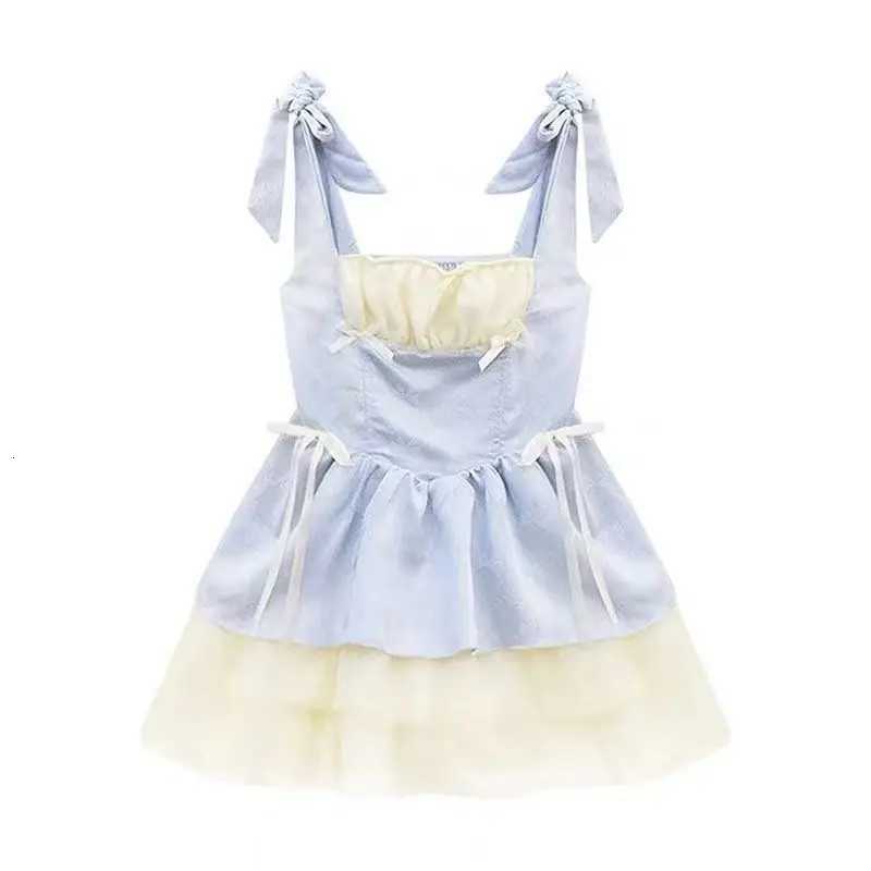 2025 Summer Women Popular Temperament Lace Bow Slim Fit Design Splicing Dress Gagarich Sweet Princess Waist Cinched Cute Fluffy R250716