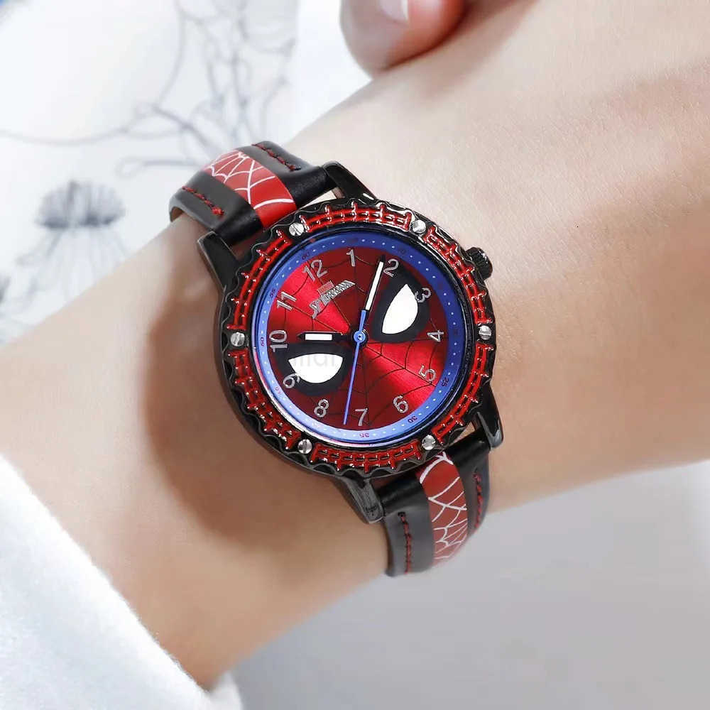 Disney Spider Man Watch Waterproof Luminous Pointer Quartz Watch Leather Watchband Boys Watch Childrens Birthday Christmas Clock Gifts W20250716