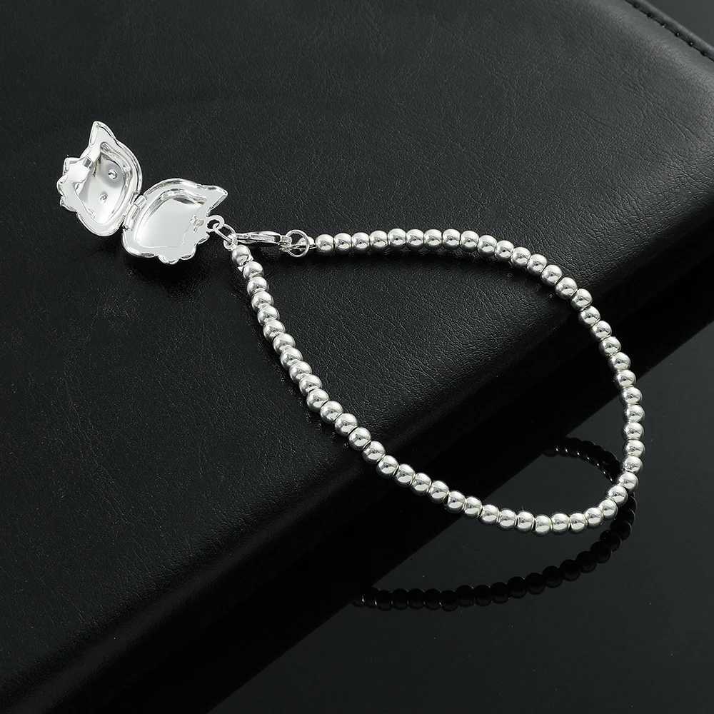 Sanrio 925 Silver Color Pendant Bracelet with Kawaii Kitty Cat for Women and Girls Student Gift Can Open Bracelet w250716