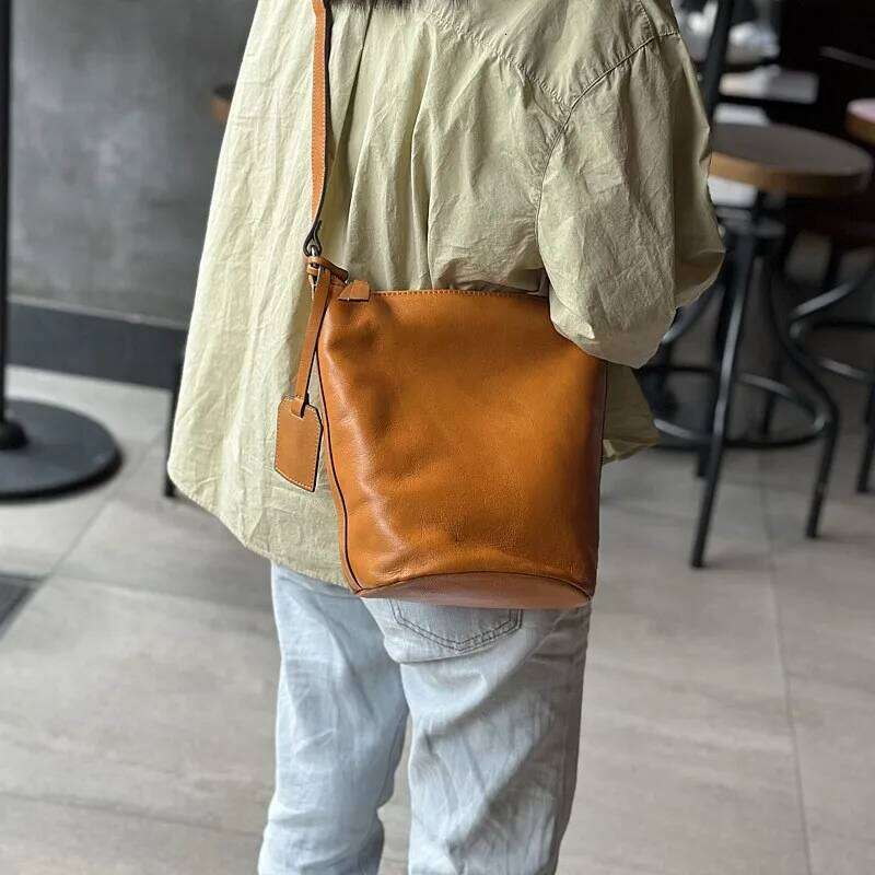 Johnature 2025 New Simple Genuine Leather Women Shoulder & Crossbody Bags Natural Real Cowhide Large Capacity Casual Bucket Bag