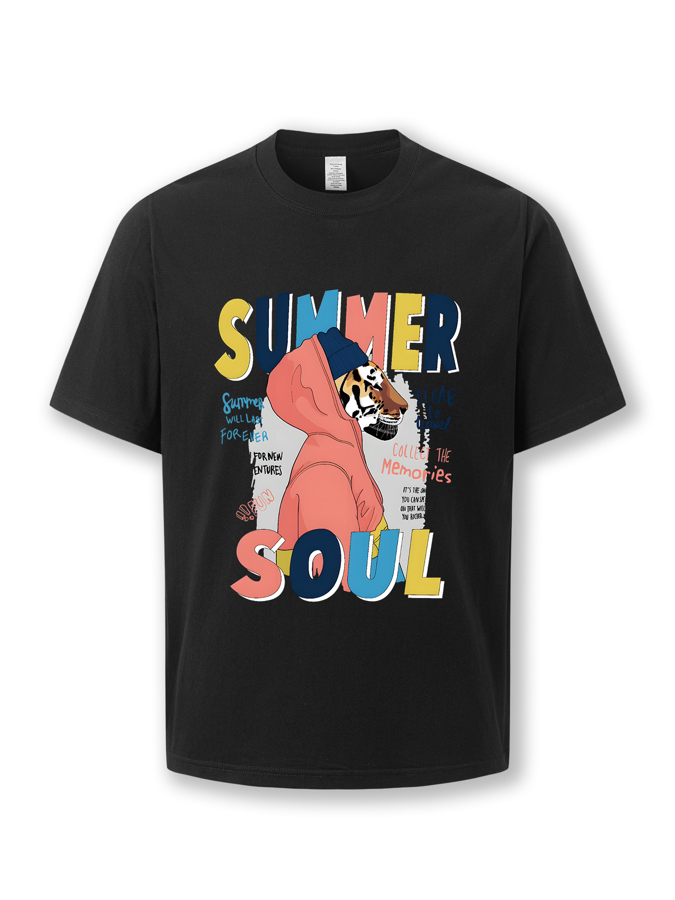 This T-shirt features a round-neck top summer fashion breathable cotton shirt with a cartoon and cute tiger animal design