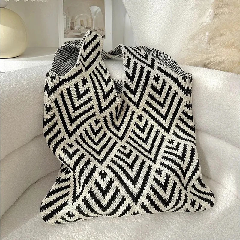 Women Knot Shoulder Bag Portable Knitted Tote Bags Phone Key Pouch Trend Travel Handbag Shopping Bags 250714
