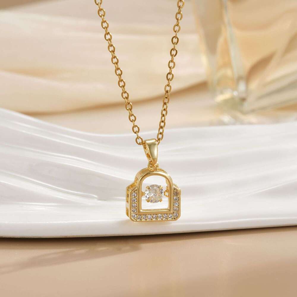Beating Heart Style Bag Titanium Steel Necklace For Women Fashion Simple Micro-Inlaid Zircon Non-Fading Clavicle Chain Jewelry F74
