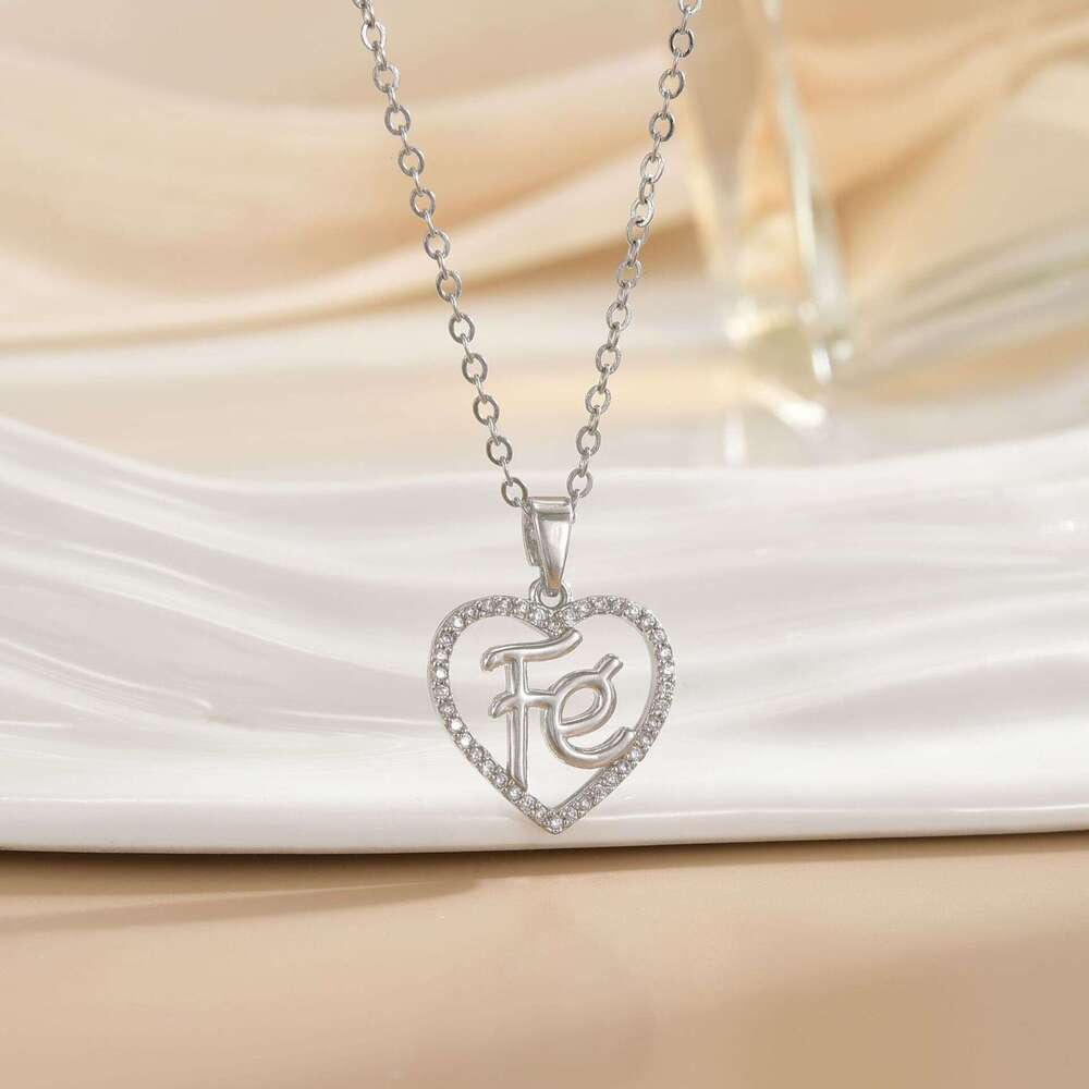 New FE Letter Micro Inlaid Oil Drop Copper Plated Real Gold Pendant Titanium Steel High-End Non-Fading Collarbone Chain E37