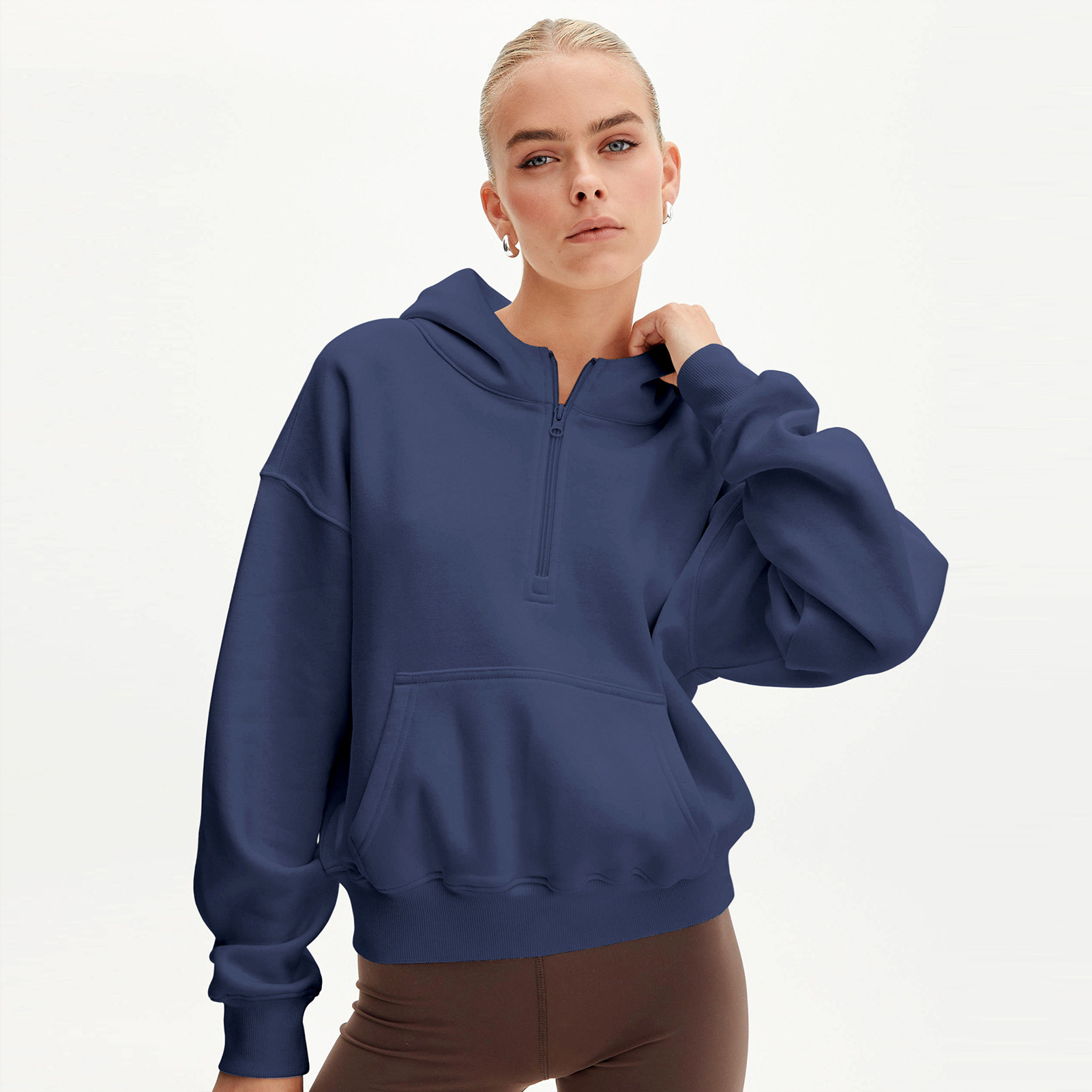 hot Free shipping designer hoodie for women Half zip hoodie fashionable simple loose fitting pullover hoodie long sleeved top
