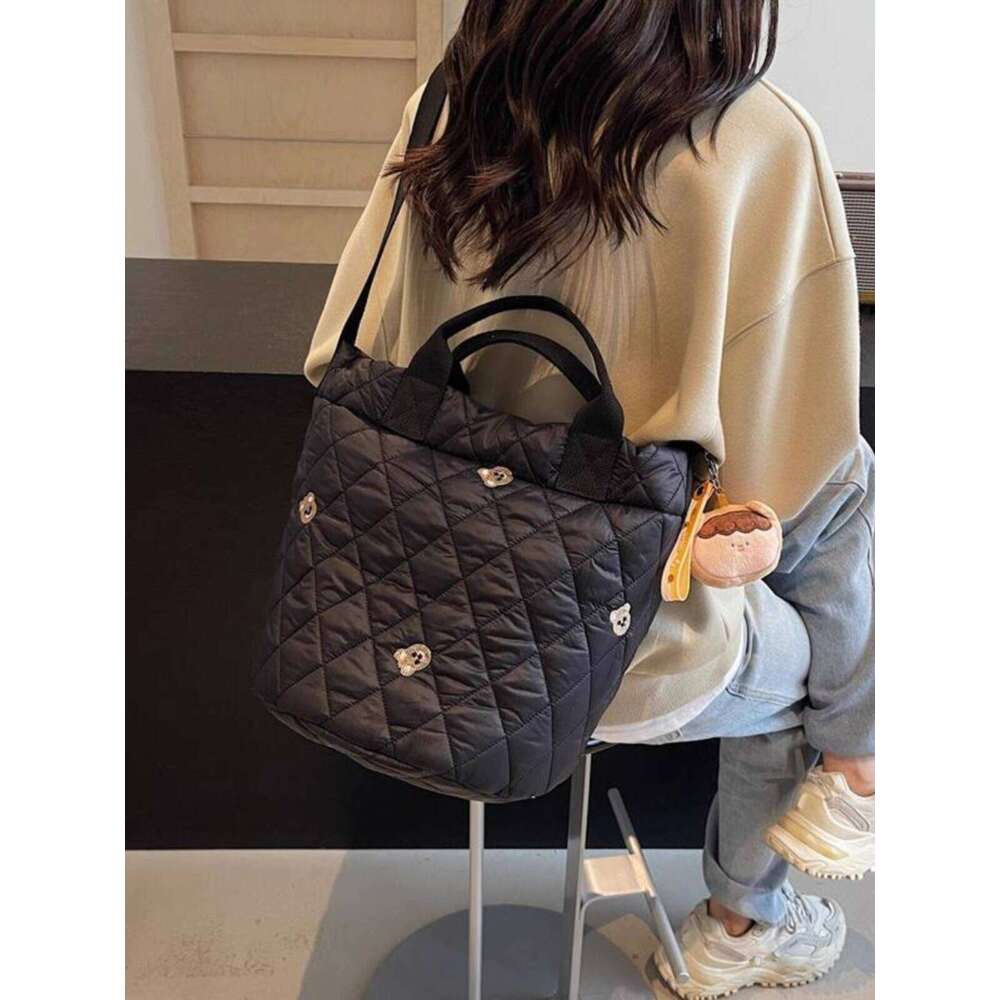 Stylish All-In-One Shoulder/Bucket Design Canvas Purse: Spacious Autum-Winter Accessory