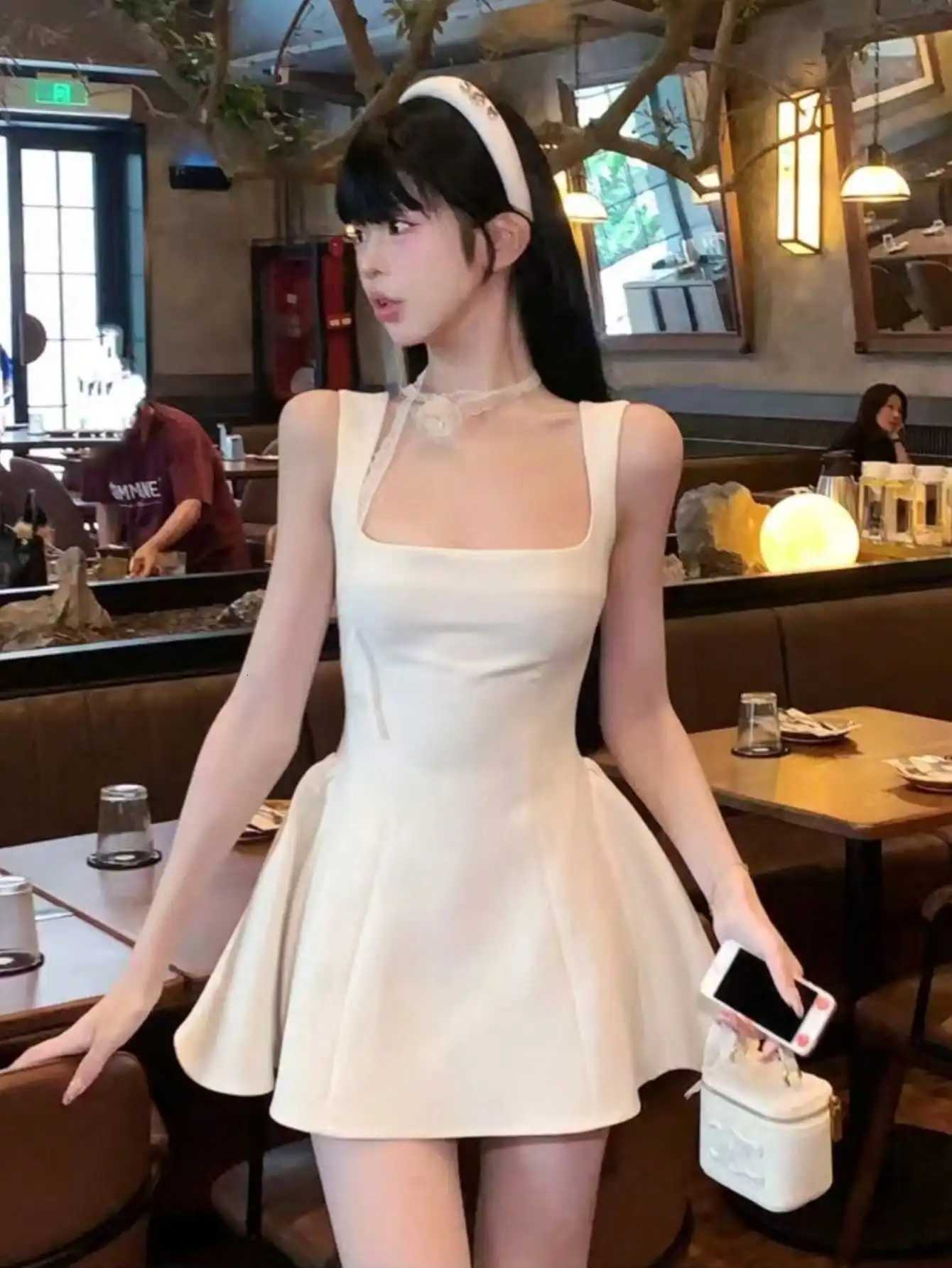 Women Elegant Solid A-line Mini Dresses New Korean Fashion Summer Plain Corset Princess Tutu Dress for Wedding Party Evening Gown R250716