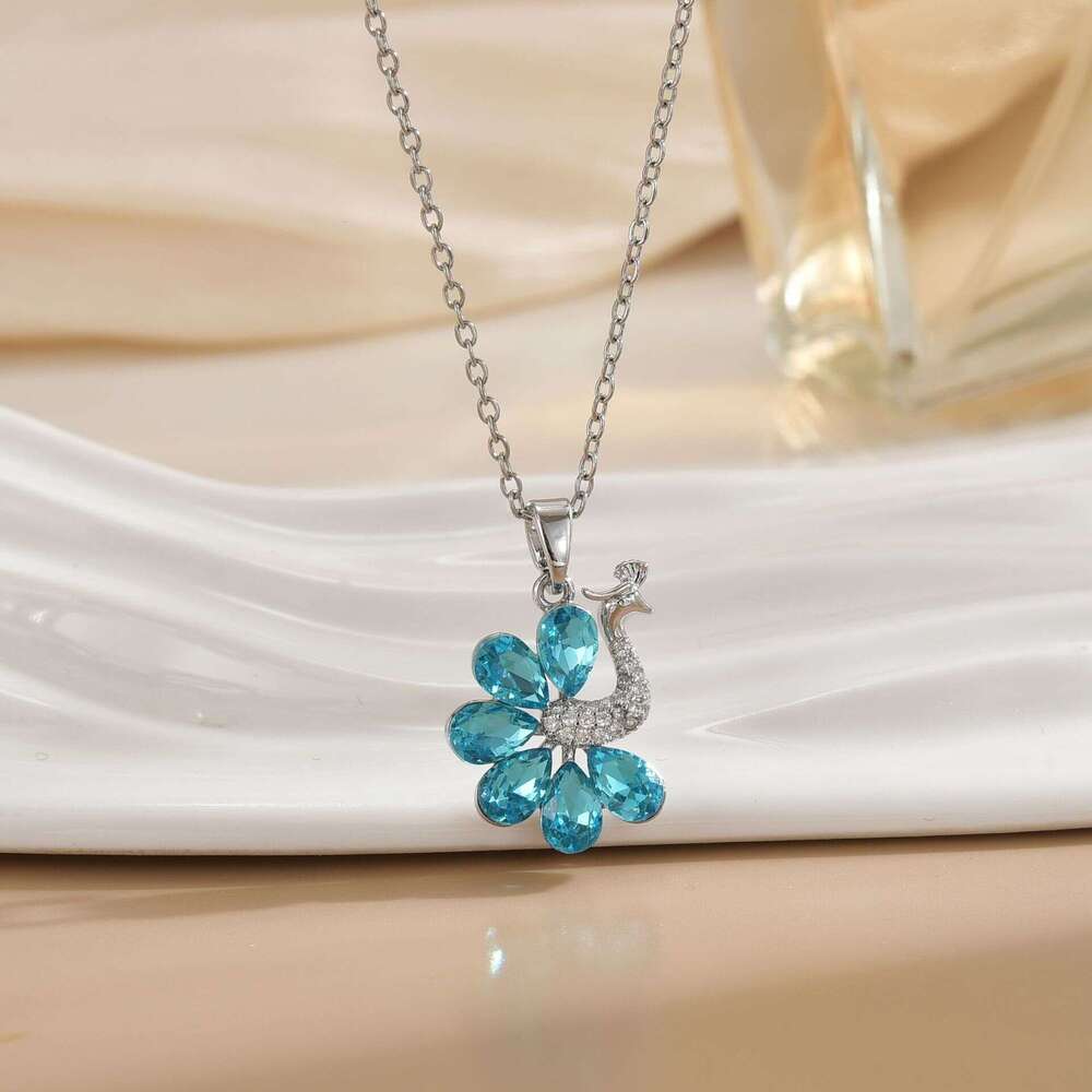 New Design Blue Crystal Pea Pendant Titanium Steel Necklace Female Copper Gold Plated Micro Inlaid Zirconia Jewelry 26A