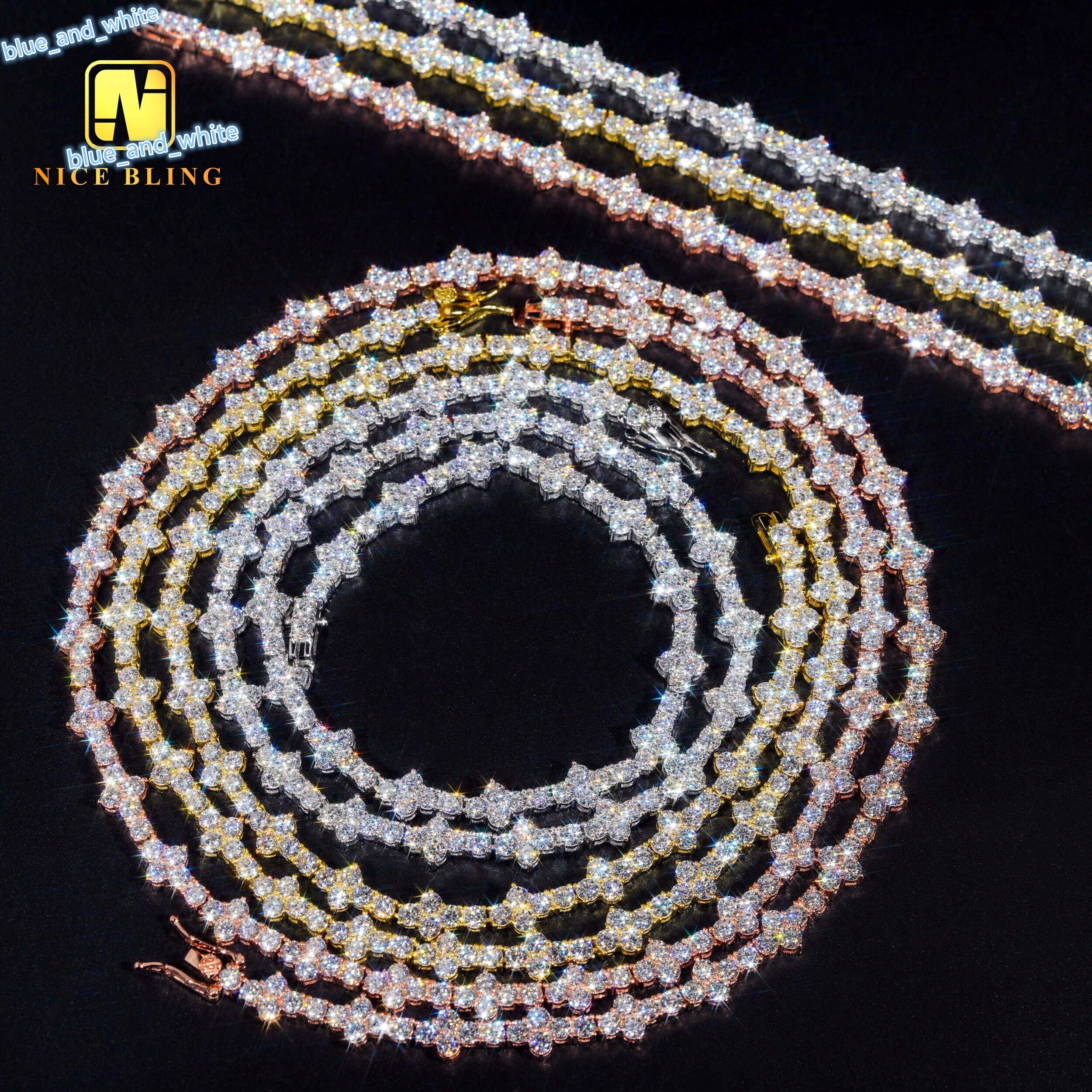 New Arrival Moissanite Tennis Chain Necklace 4MM Cross Tennis Necklace Hiphop Fashion Diamond Chains 925 Sterling Silver