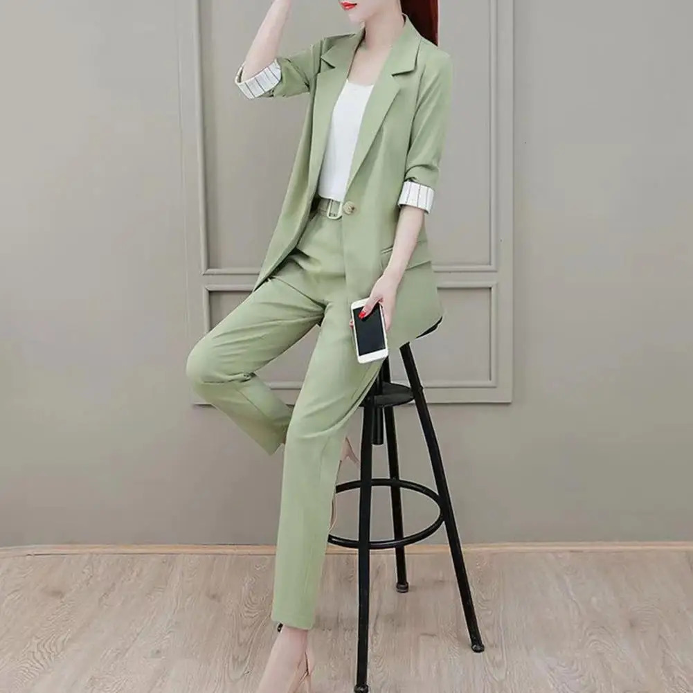 3 Pcs Set Formal Women Business Outfit Elastic Waist Loose Suit Pants Vest Set Turn down Collar Lady Business Outfit 250715