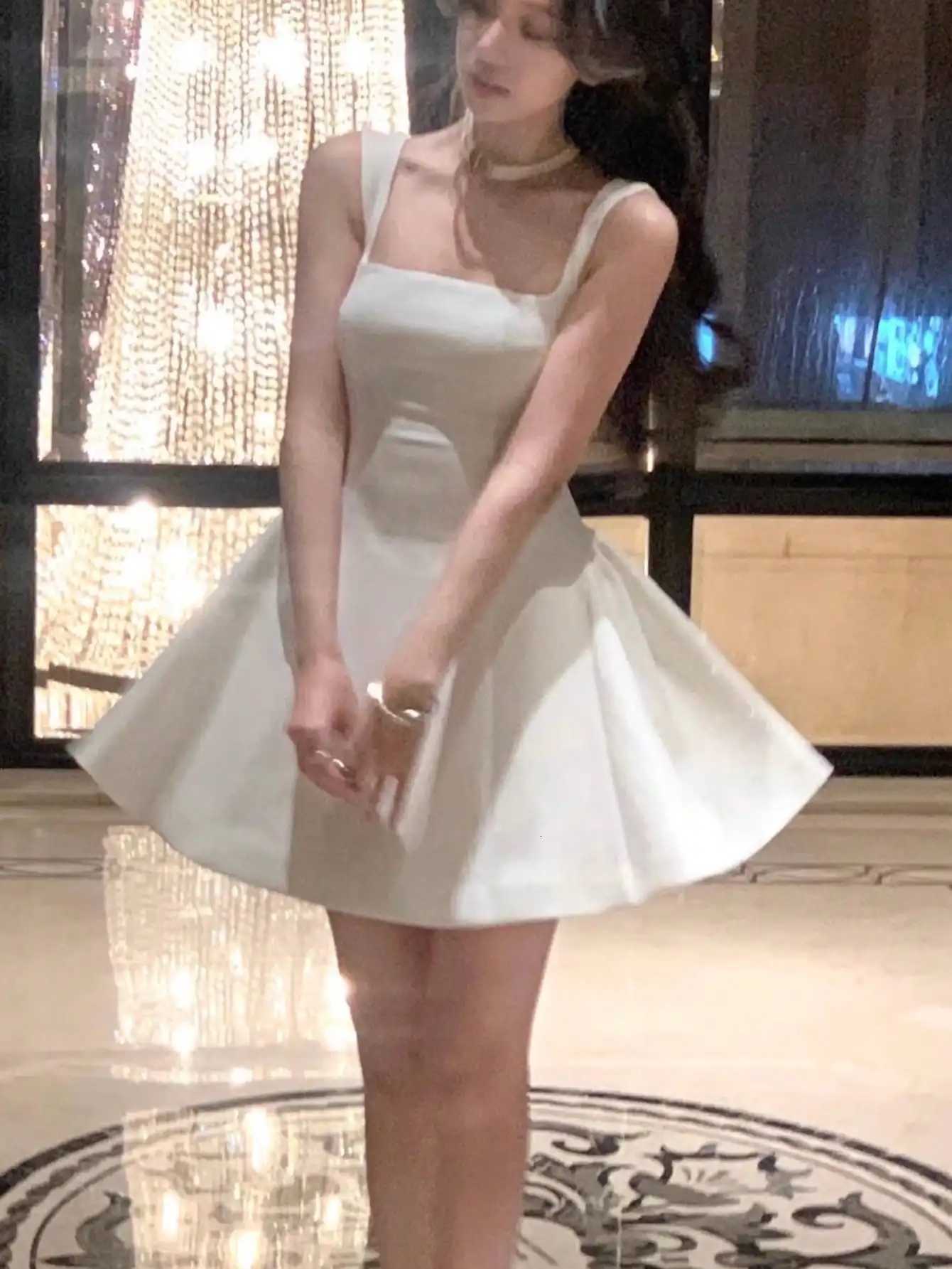 Women Elegant Solid A-line Mini Dresses New Korean Fashion Summer Plain Corset Princess Tutu Dress for Wedding Party Evening Gown R250716
