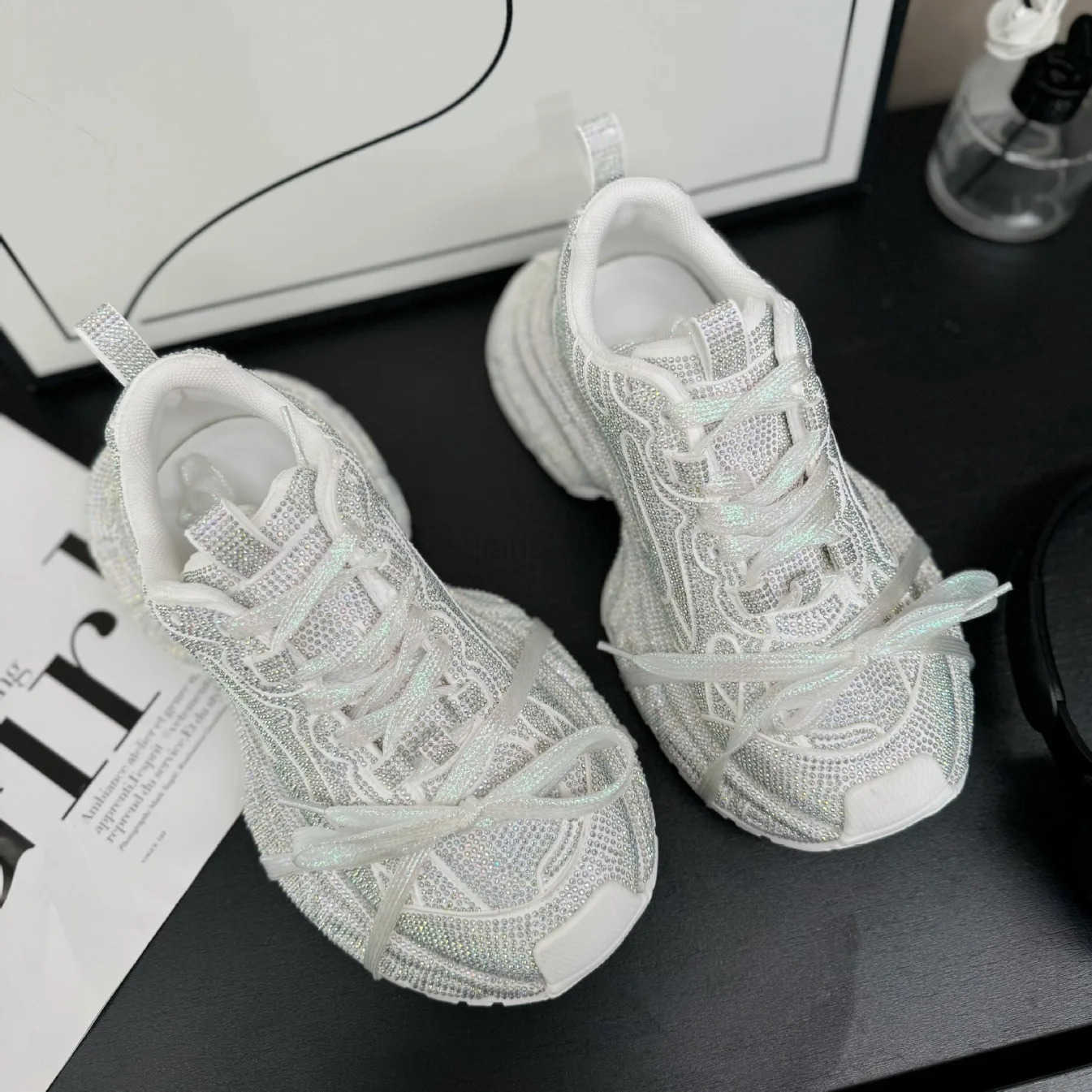 2025 Gypsy Rhinestone Thick-soled Fried Street Womens Spring New Straps Ins Trendy Casual Platform Sneakers Dad Shoes M250716