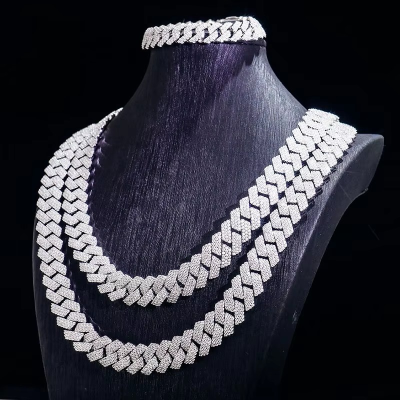15mm 18/20/22inches Silver Hip Hop Mens Jewelry Choker Necklace Jewelry Gold Plated Cuban Link Chains Rope Moissanite Chain