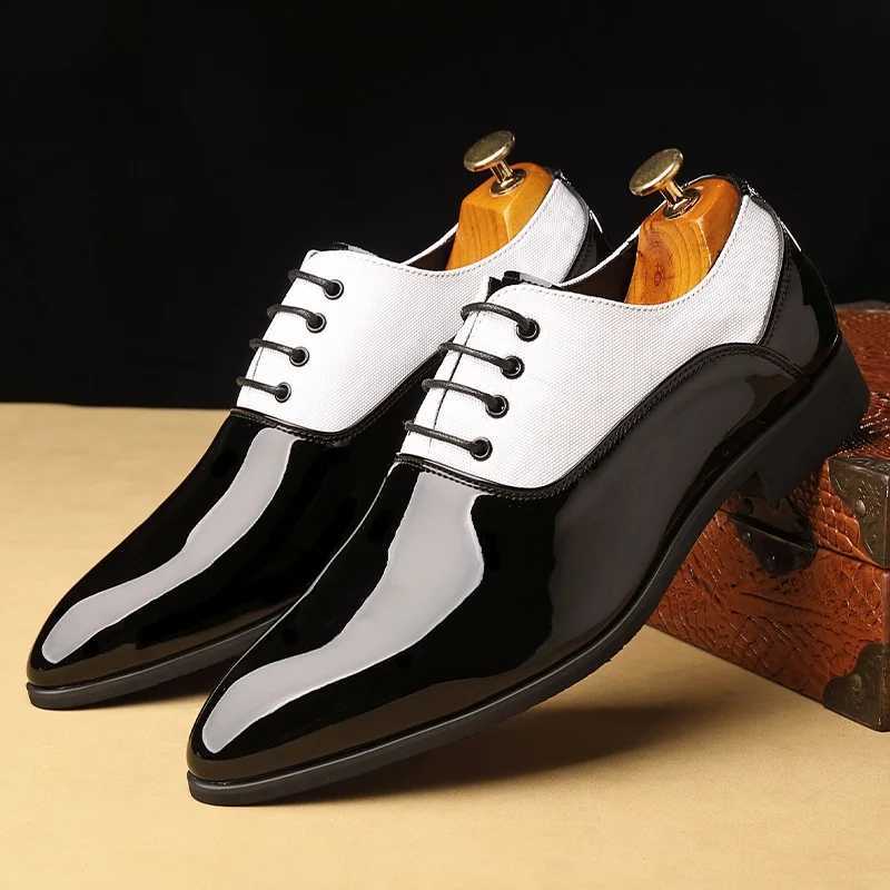 Britain Men Pointed Black With White Red Patchwork Casual Dress Homecoming Shoes Men Formal Wedding Oxfords Footwear Y250715
