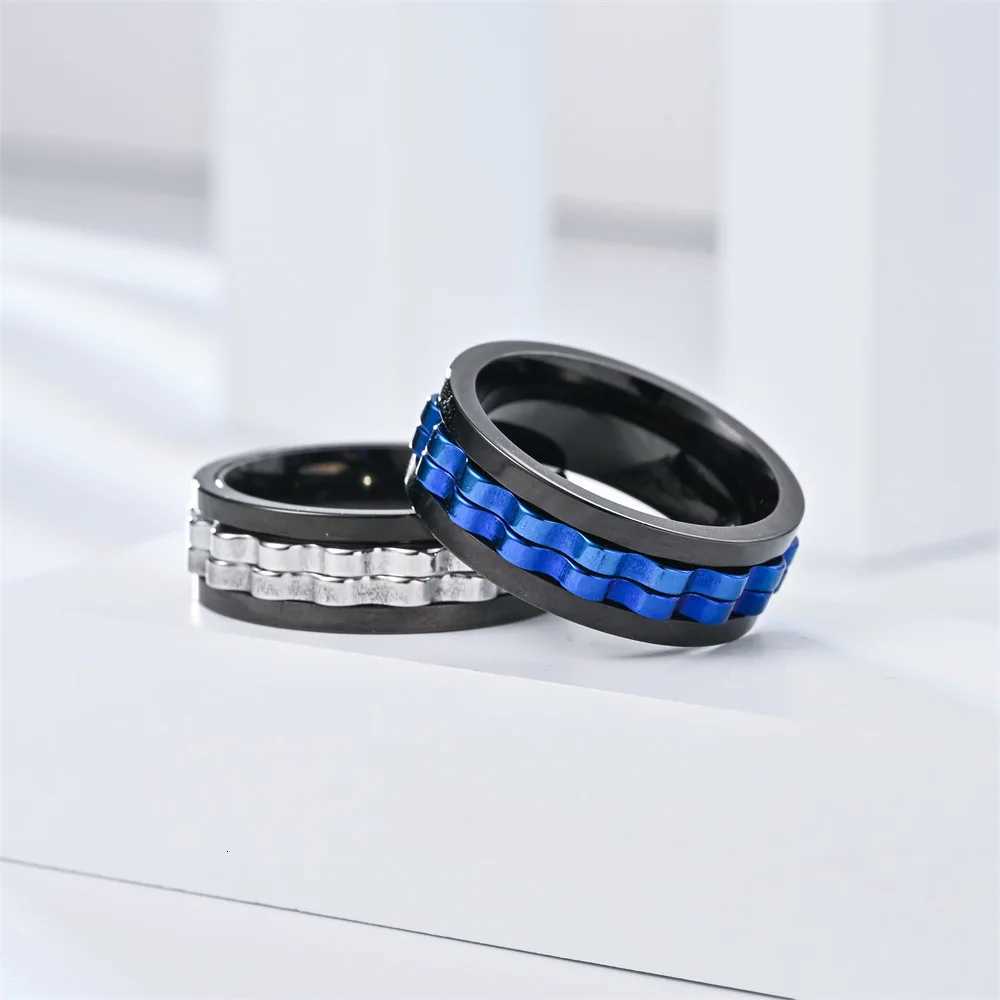 Anti Stress Stainless Steel Ring For Men Gear Chain Rotating Anxiety Relief Spinning Fidget Rings Punk Jewelry Size 6-13 S250716