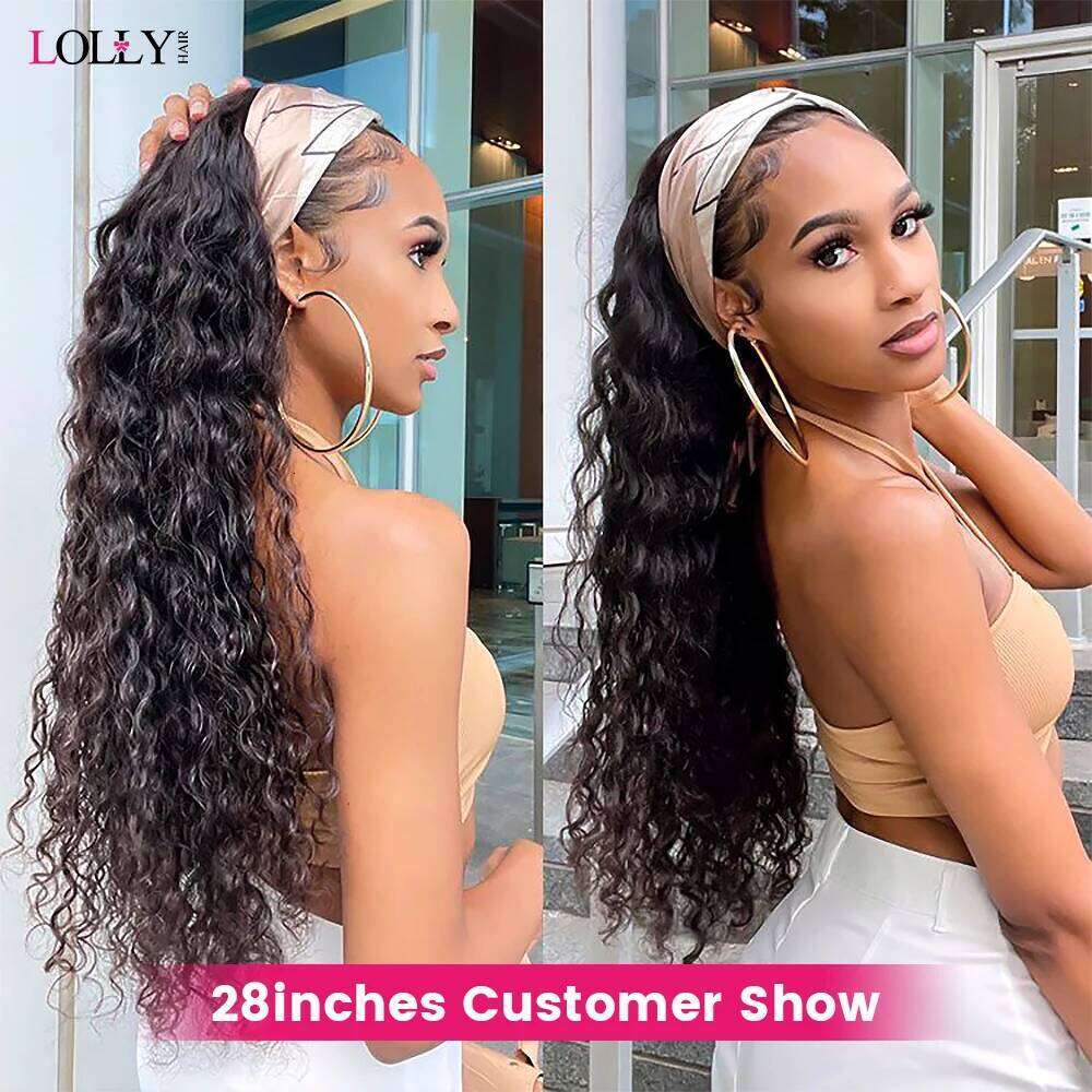 250 Density Headband 30 32 Inch Deep Wave Ready To Wear Kinky Curly Wigs Human Hair