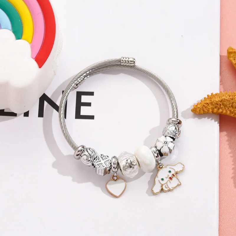 Sanrio Stainless Steel Bangle Cute Sanrio Cinnamoroll Heart Flower Charm Bracelets for Women Girls Birthday Gifts for Friends and Family w250716