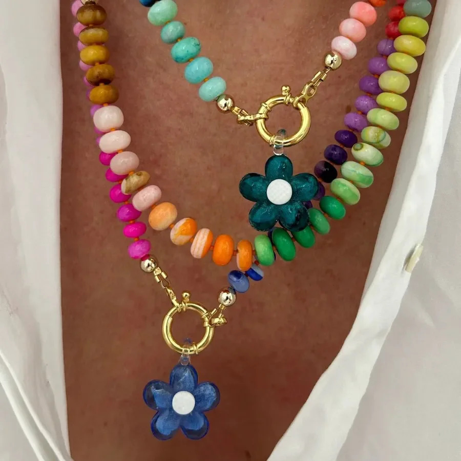 HangZhi Sweet Romantic Dopamine Colorful DIY Natural Stone Bead Necklace Bohemian Stainless Steel Summer Charms Jewelry 250712