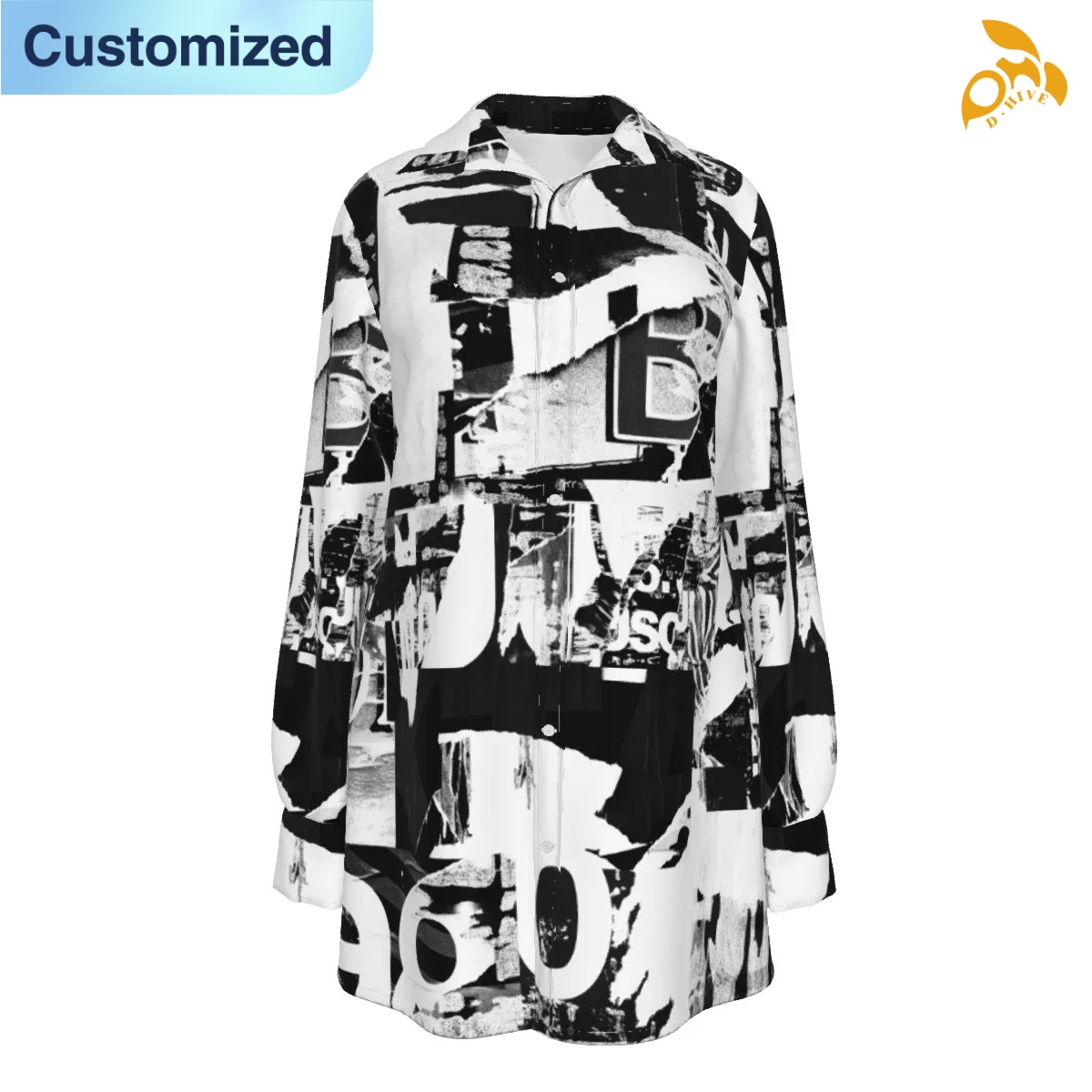 free shipping designer of customized breathable full-body printed women's long shirt with exquisite patterns from US