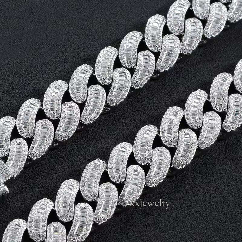 Hip hop jewelry braceletTop jewelry bracelet necklaceCustom 16mm Vvs Moissanite Iced Out Dia Necklace Arc Sterling Sier Baguette Cuban Chain