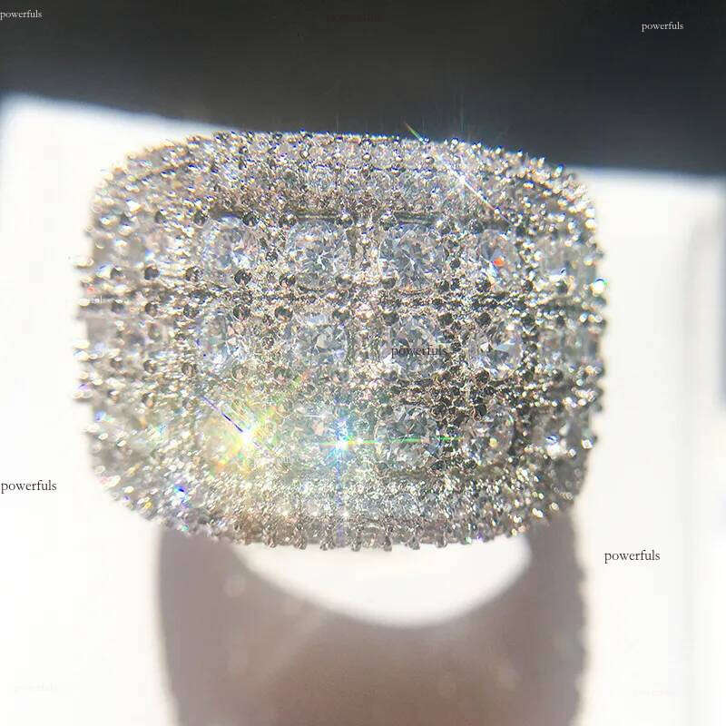 Ins Top Sell Drop Ship Wedding Rings Jewelry Sterling Sier Fill Full Round 5A Cubic Zircon CZ Dia Gemstones Party Women Engagement Band Finger Ring