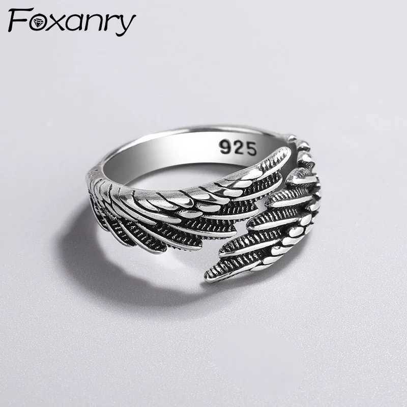 FOXANRY Silver Color Rings Fashion Hip Hop Vintage Couples Creative Wings Design Thai Silver Party Jewelry Birthday Gifts S250716