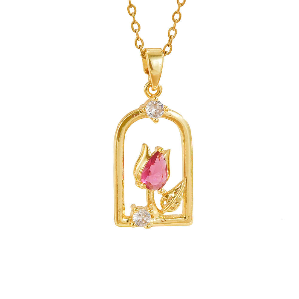 Hot-Selling French Hollow Window Sill Tulip Small Ins Style Elegant Flower Necklace Collarbone Chain 905